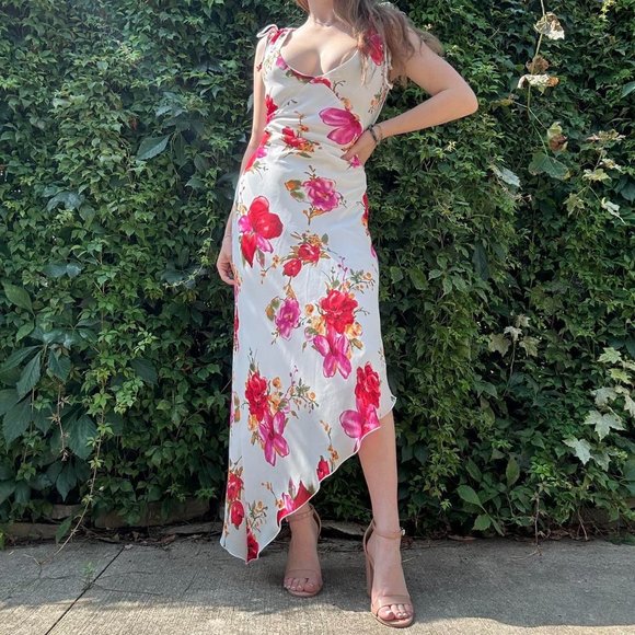 White and pink floral asymmetrical maxi dress - Picture 4 of 8
